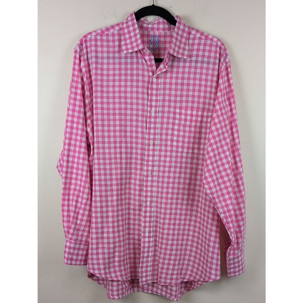 J McLaughlin Pink Gingham Men's Button-Down Cotton Dress Shirt Size L